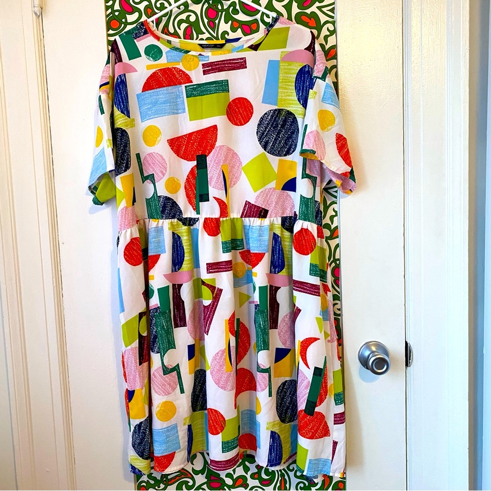 Fun & colorful Shein Curve babydoll skater dress, size 2XL.